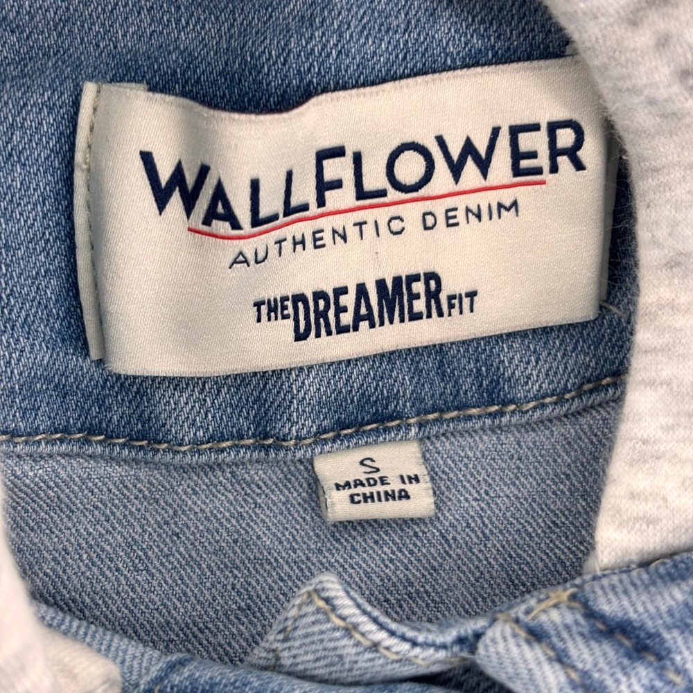 Wallflower Girls Small Dreamer Fit Denim Jacket Heather Gray Hood Sleeves Small - Picture 7 of 10
